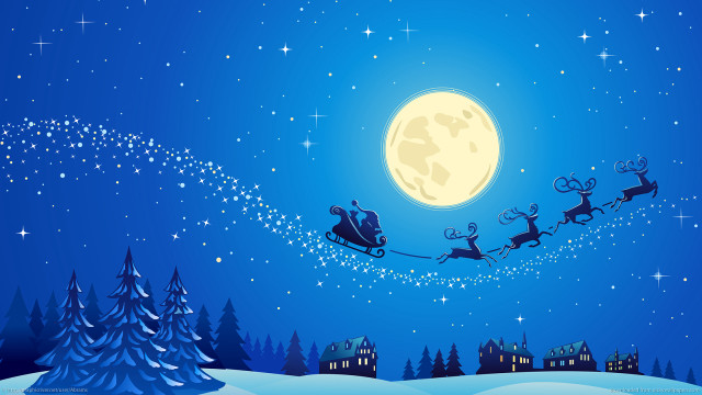 Santa sleigh snowy landscape fullmoon #2 free wallpaper - medium preview image