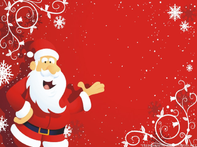 Santa claus red background snowflakes free wallpaper - medium preview image