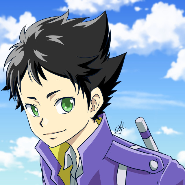 Purple shirt green eyes blue free wallpaper - medium preview image