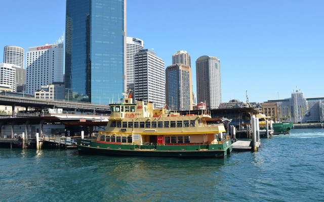 Ferry boat docked water city free wallpaper - medium preview image