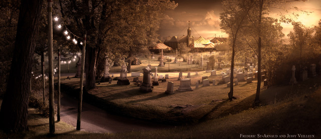 Cemetery graveyard night lights gravestones free wallpaper - medium preview image