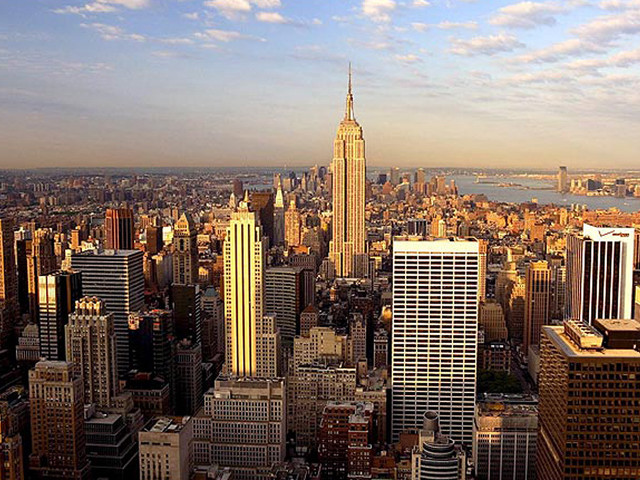 City skyline tall buildings lake free wallpaper - medium preview image