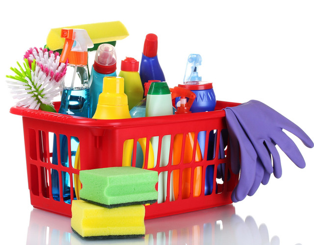 Red basket cleaning supplies gloves free wallpaper - medium preview image