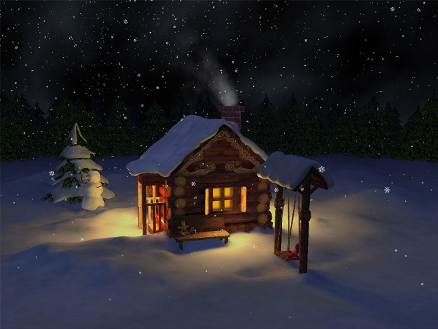 Small cabin snow lit candle free wallpaper - medium preview image