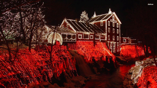 Christmas lights house red trees free wallpaper - medium preview image