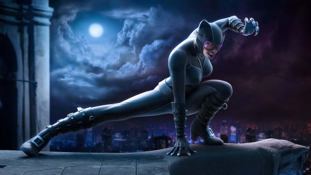 Woman cat suit posing ledge free wallpaper - medium preview image