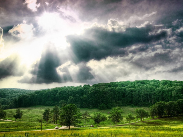 Field road forest sky sunlight free wallpaper - medium preview image