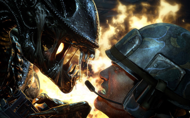 Man helmet kissing alien head free wallpaper - medium preview image