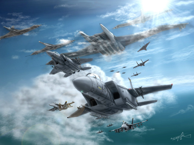 Planes flying formation sky clouds free wallpaper - medium preview image
