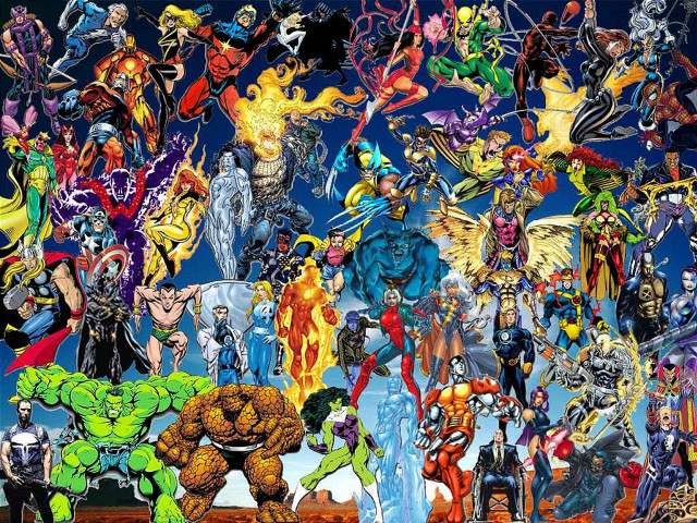 Superheroes collage group characters action free wallpaper - medium preview image