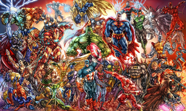 Superhero group painting red blue free wallpaper - medium preview image