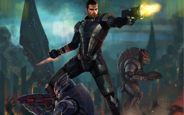 Futuristic man gun sci fi free wallpaper - medium preview image