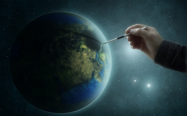 Hand paintbrush painting earth space free wallpaper - medium preview image