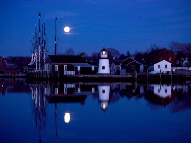 Full moon small town water free wallpaper - medium preview image