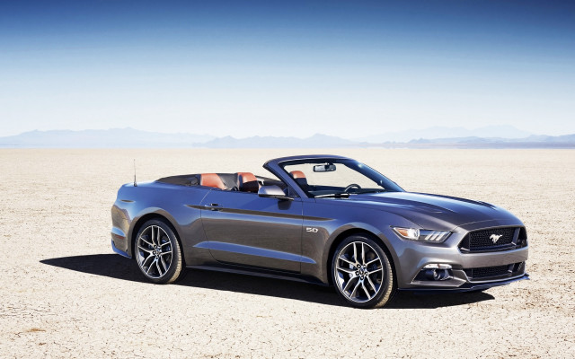 Silver mustang convertible desert mountains free wallpaper - medium preview image