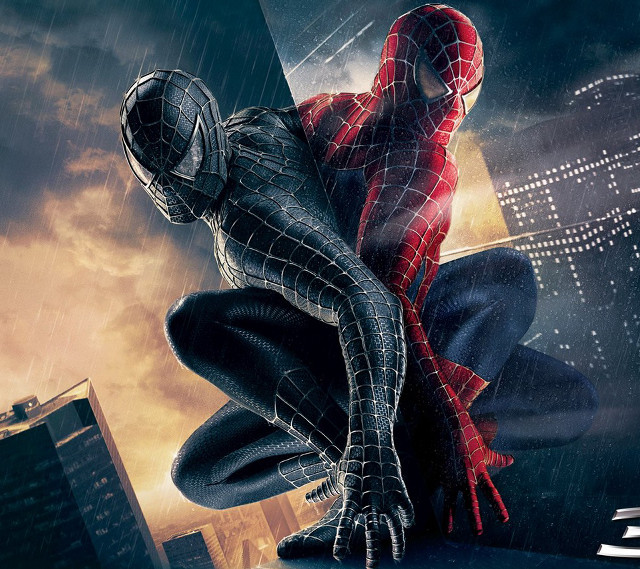 Spiderman ledge rain city skyline free wallpaper - medium preview image