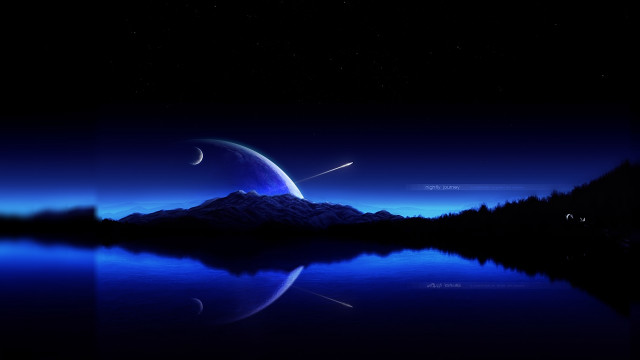 Night mountain lake crescent moon free wallpaper - medium preview image