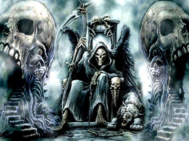 Skeleton throne skulls demon painting free wallpaper - medium preview image