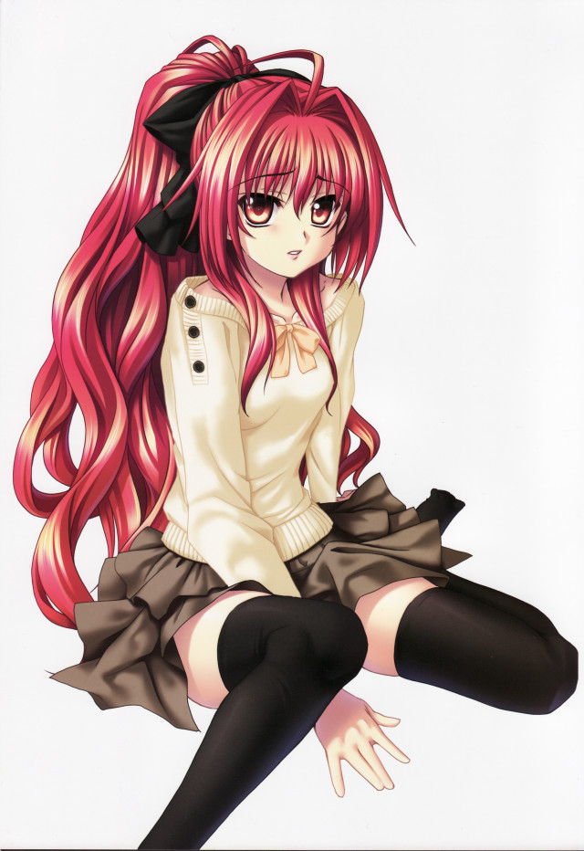 Red haired girl sitting anime free wallpaper - medium preview image