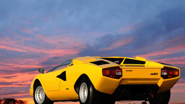 Yellow sports car sunset pink free wallpaper - medium preview image
