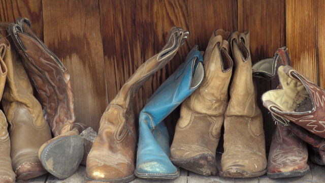 Cowboy boots wooden wall blue free wallpaper - medium preview image
