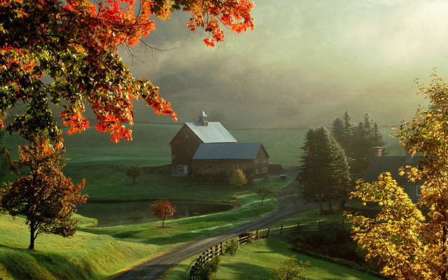 Farm road barn distant white free wallpaper - medium preview image