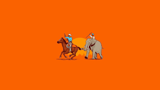 Elephants man horse desert orange free wallpaper - medium preview image