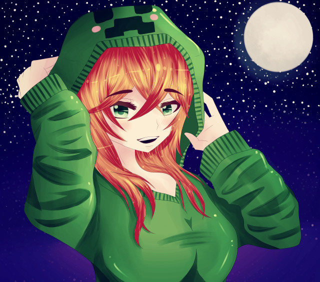 Girl green sweater hat anime free wallpaper - medium preview image