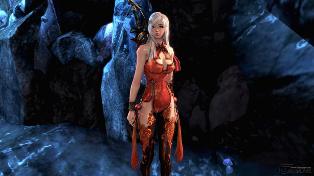 Woman red outfit cave sword free wallpaper - medium preview image