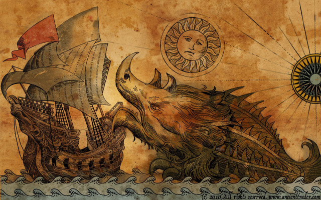 Ship sea monster sun sky free wallpaper - medium preview image