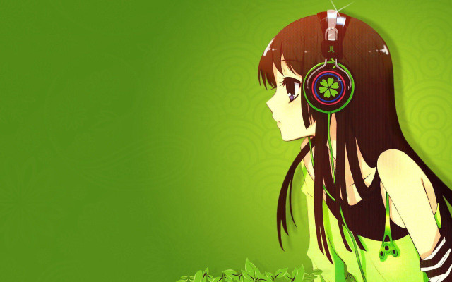 Girl headphones looking distance green free wallpaper - medium preview image