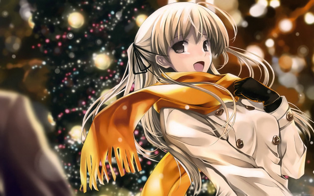 Woman yellow scarf man suit free wallpaper for desktop - medium preview image