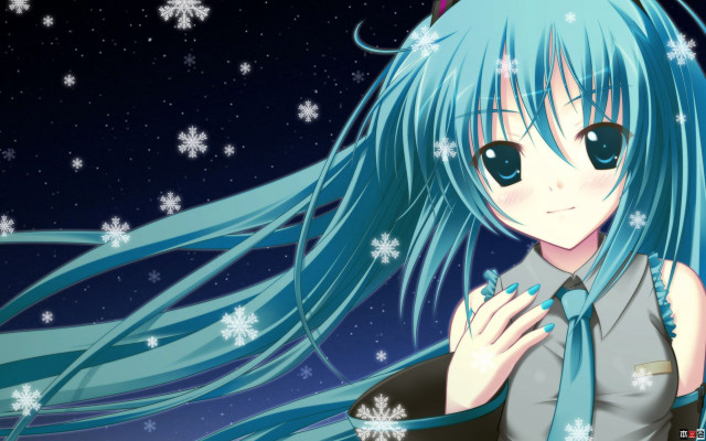 Girl blue hair tie snowflakes free wallpaper - medium preview image