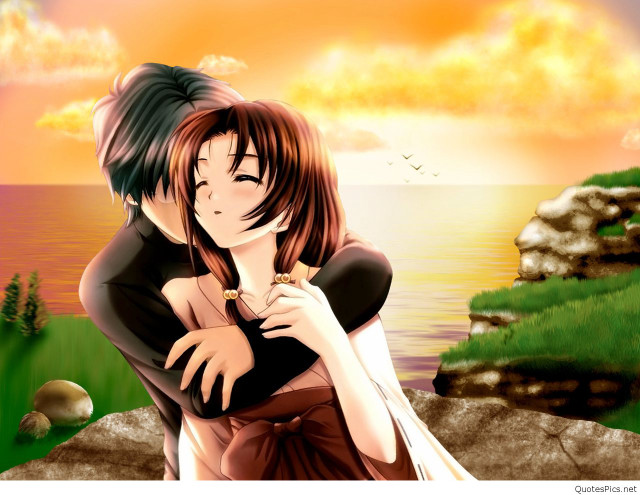Couple hugging sunset water bird free wallpaper - medium preview image