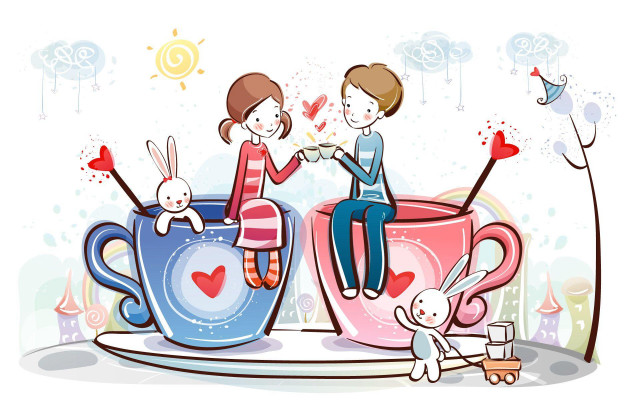 Couple coffee cup bunny rabbits free wallpaper - medium preview image