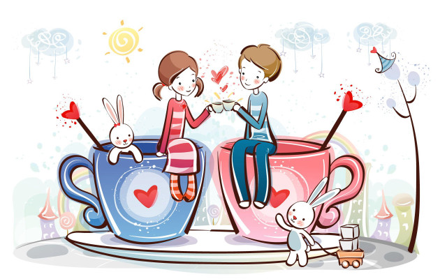 Couple coffee bunny rabbits cat free wallpaper - medium preview image