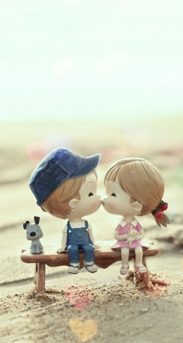 Couple figurines bench beach dog free wallpaper - medium preview image