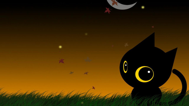 Black cat grass crescent moon free wallpaper - medium preview image