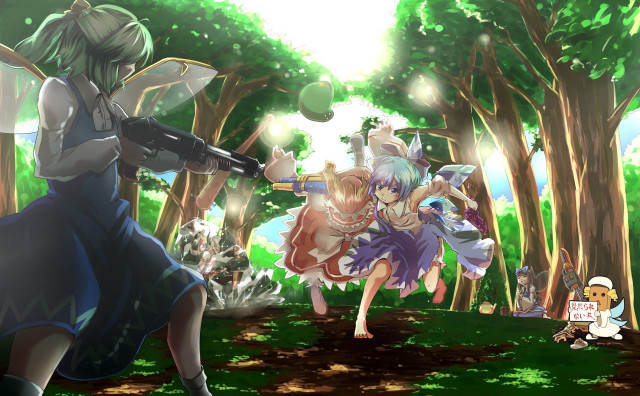 Anime characters forest gun light free wallpaper - medium preview image