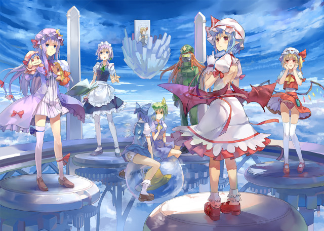 Anime girls platform sky clouds free wallpaper - medium preview image