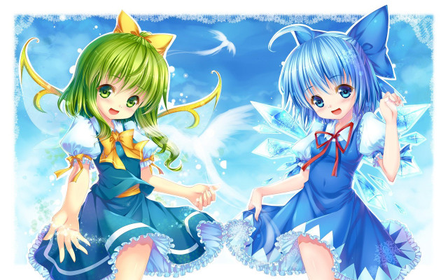 Anime girls blue green outfits free wallpaper - medium preview image