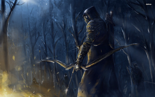 Man hooded archer forest night free wallpaper - medium preview image