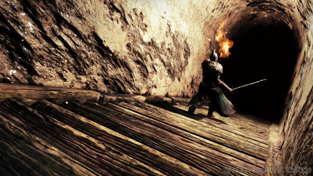 Flaming sword man tunnel embers free wallpaper - medium preview image