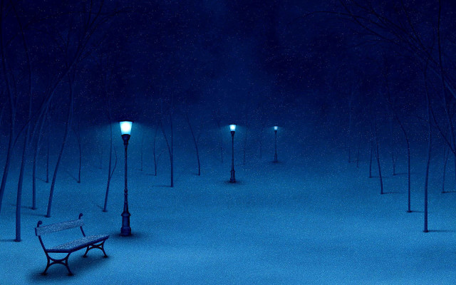Bench snowy park night streetlights free wallpaper - medium preview image