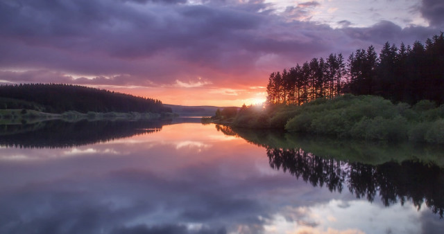Lake sunset trees forest background free wallpaper - medium preview image