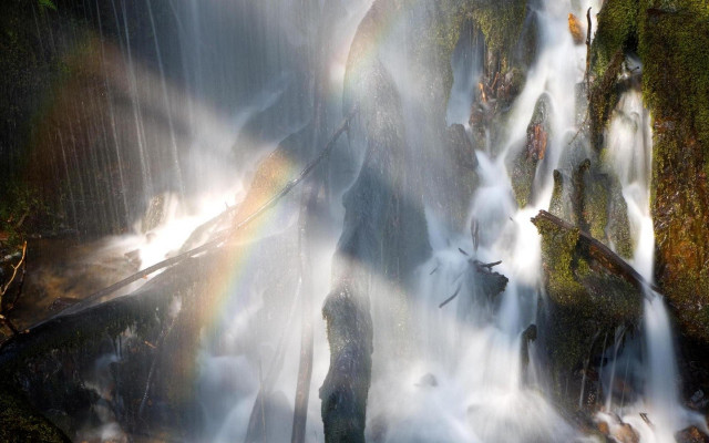 Waterfall rainbow man standing water free wallpaper - medium preview image