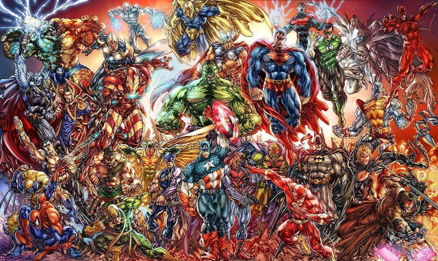 Superheroes battle red lightning comic free wallpaper - medium preview image