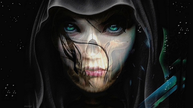Woman blue eyes hoodie knife free wallpaper - medium preview image