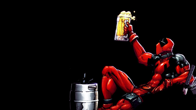 Deadpool holding beer sitting floor free wallpaper - medium preview image