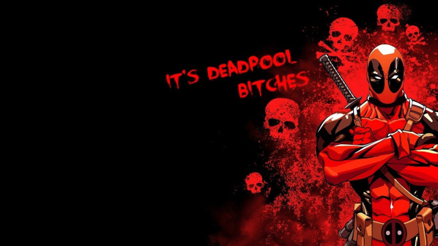 Deadpool gun skulls background caption free wallpaper - medium preview image